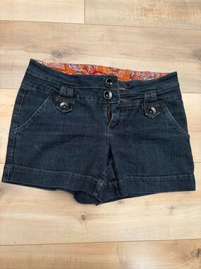 one 5 one Dark Blue Denim Jean Shorts with Paisley Trim